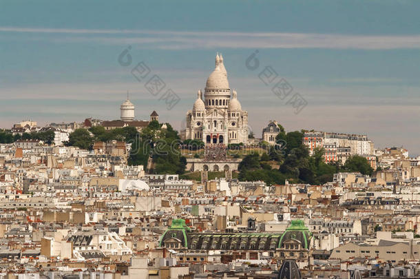 城市风光照片关于巴黎和指已提到的人萨克心脏心长方形廊柱大厅,巴黎,法国.