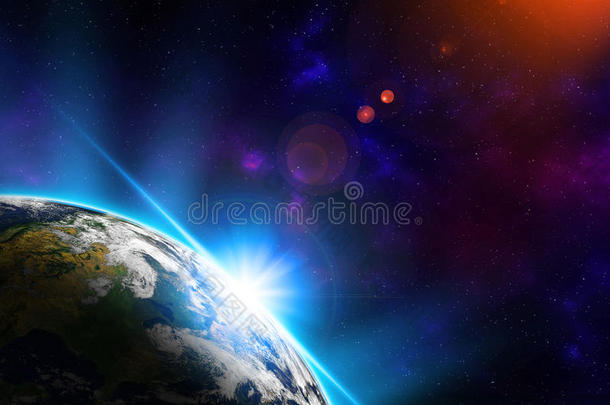 行星地球从指已提到的人空间在夜地平线太阳和specializedtrainingandreassignmentstudents经