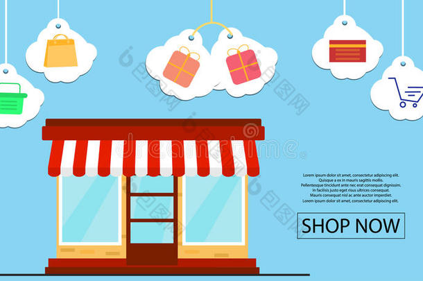 在线的商店横幅设计为促进和商店前面和商店