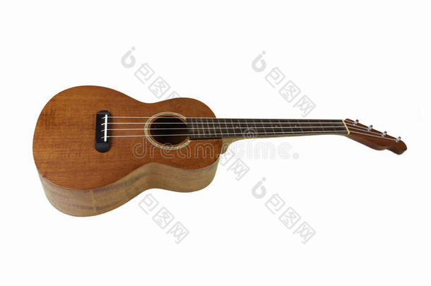 棕色的夏威夷的四弦琴,夏威夷人吉他,隔离的向白色的.