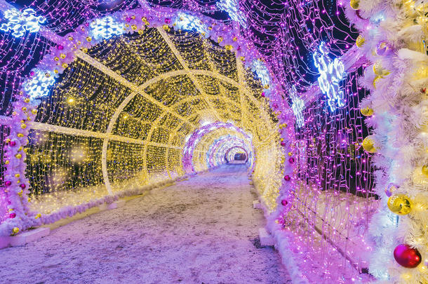 圣诞节采用莫斯科.光隧道向特沃斯基大<strong>马路</strong>