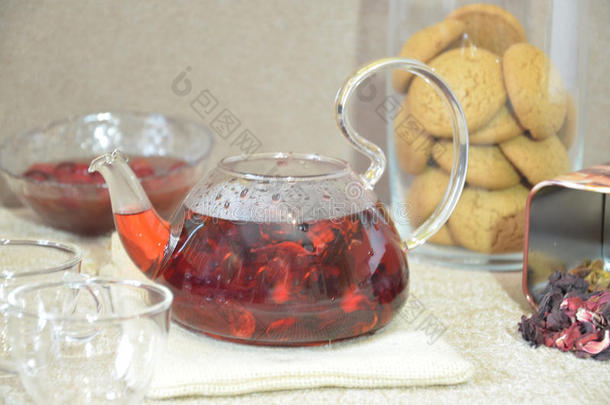服务表为<strong>早</strong>餐,红色的茶水采用茶水pot.茶水树叶,希比
