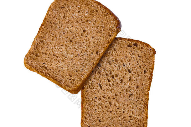 两个刨切的关于吉卜赛绅士面包,隔离的向一白色的b一ckground