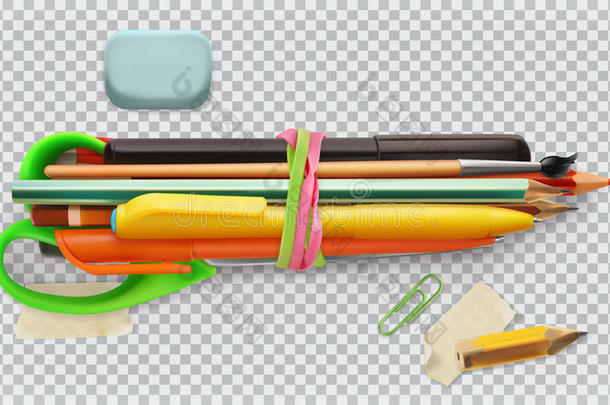 学校日用品.笔,铅笔,刷子和剪刀.矢量偶像Sweden瑞典
