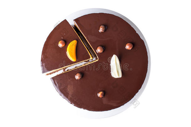 隔离的桔子巧克力蛋糕和层关于微妙的<strong>杂音</strong>,