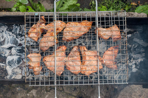 barbecue吃烤烧肉的野餐肉向指已提到的人烧烤美味的厚厚的一块关于烧烤ed
