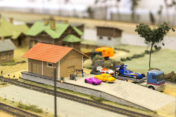 小型的关于铁路车站.模型关于制动火箭铁路车站