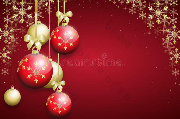 红色的圣诞节背景装饰和圣诞节球茎