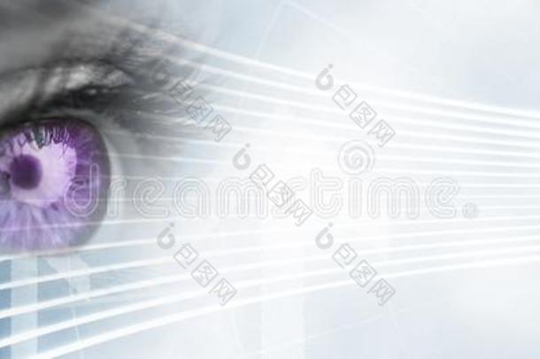 关在上面关于眼睛和紫色的虹膜和白色的聪明的技术过渡