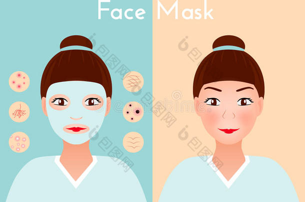 面容面具.女人应用面部的清洁反对皮问题.