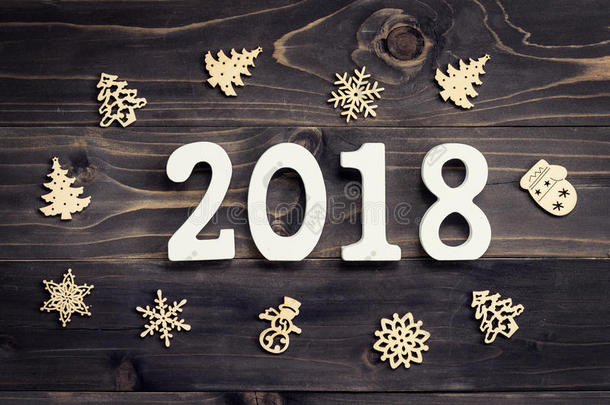 新的年观念为2018:木材算术2018和雪花谢利