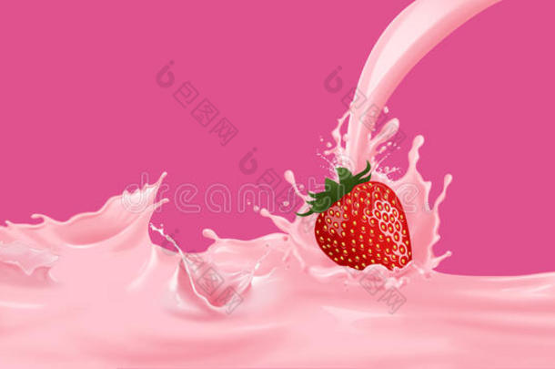 草莓奶粉红色的溅起.