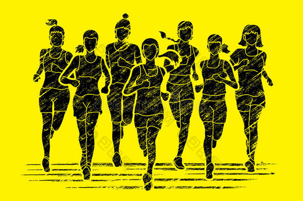 女人跑步,<strong>马拉松</strong>赛跑跑步的人,组关于人跑步