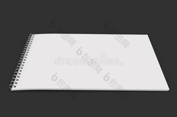 空白的白色的笔记簿和金属螺旋跳向黑的背景
