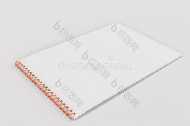 空白的白色的笔记簿和金属螺旋跳向白色的背景