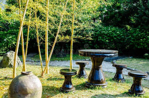 表和椅子和竹子在库福吉庙采用<strong>长崎</strong>,久久
