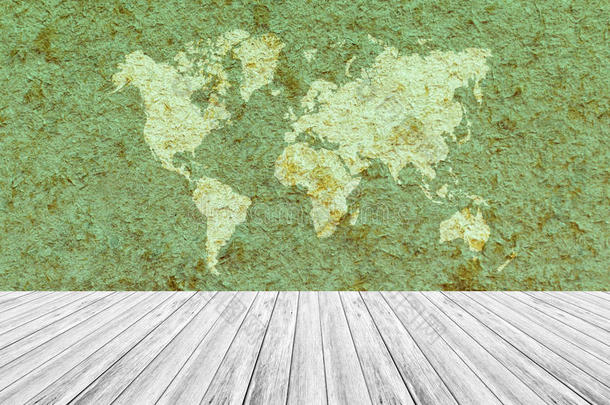 木材质地背景,和白色的木材台阶和世界地图