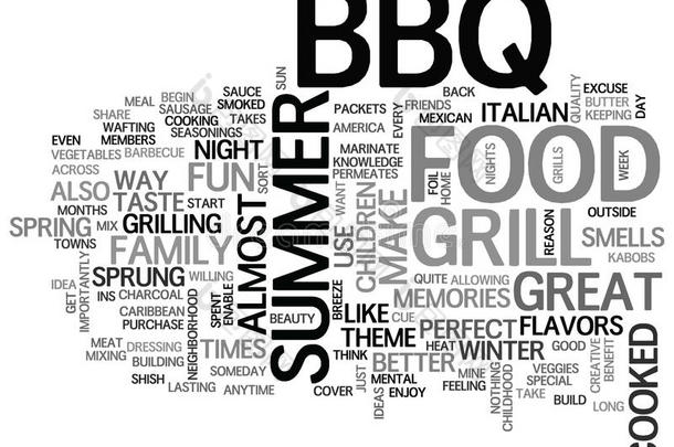 barbecue吃烤烧肉的野餐食物是（be的三单形式指已提到的人内心的暗示det.那个夏是（be的三单形式在这里单词云