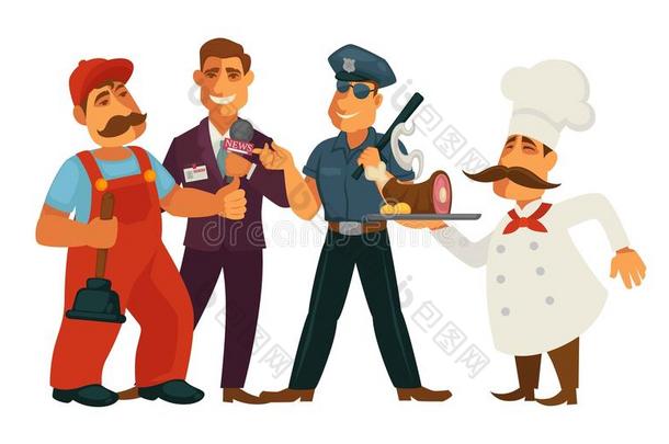 人职业管子工,新闻工作者和警察厨师矢量