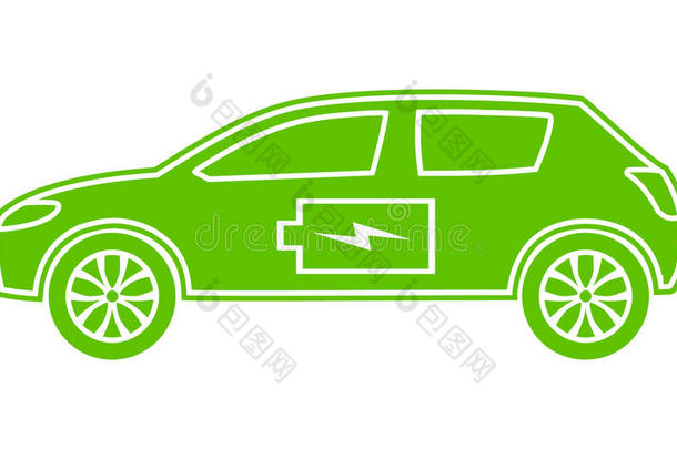 绿色的杂种汽车偶像.电的有动力装置的环境的车辆.英语字母表的第3个字母