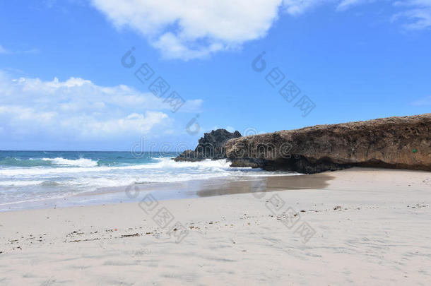 美丽的无人居住的白色的沙海滩叫阿迪库里和阿迪库里采用阿鲁巴岛