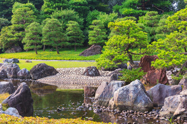 传统的日本人花园在尼乔城堡,京都.