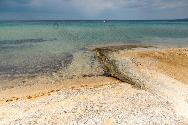 全景的看法关于海狸海滩在锡索尼亚半岛,<strong>哈尔基</strong>季<strong>基</strong>半岛