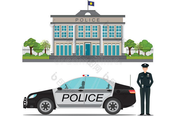 警察部门车站和警察部门军官和警察部门汽车.