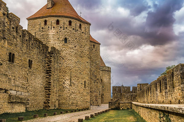 影像关于墙采用卡尔卡松<strong>加强</strong>的城镇采用法国.
