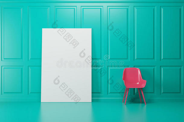 绿色的房间,<strong>粉</strong>红色的椅子,<strong>海报</strong>