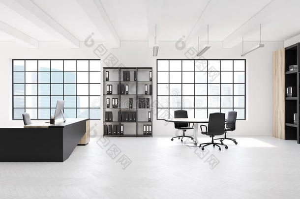 白色的ChiefExecutiveOfficer执行总裁办公室,圆形的表,书桌