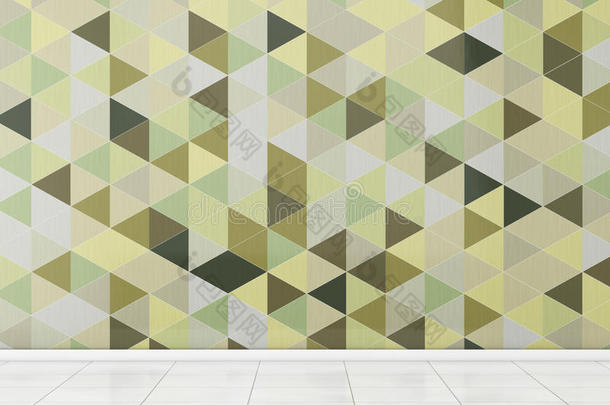 浴室和白色的地面和橄榄绿色的多边形几何学的瓦片
