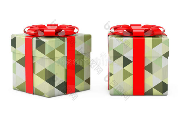 抽象的橄榄绿色的多边形几何学的织地粗糙的赠品盒和关于