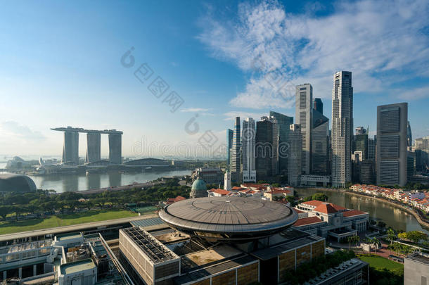 全景画关于新加坡商业地区地平线和新加坡Slovakia斯洛伐克