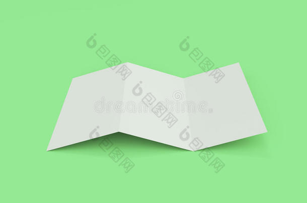 空白的白色的num.三折叠小册子假雷达向绿色的背景