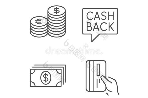 钱,现金和信誉卡片线条偶像.coinsurance联合保险.