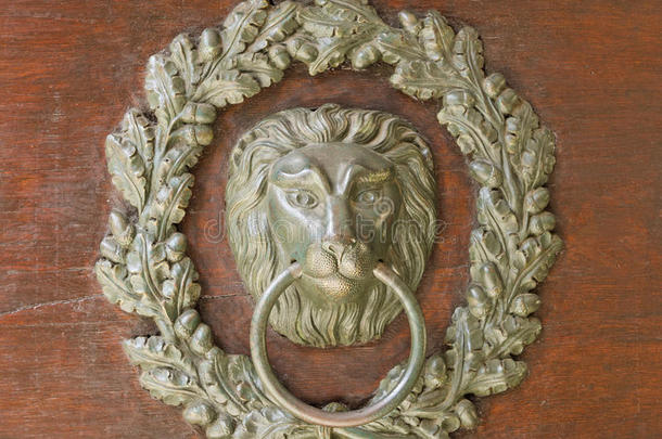 老的青铜门门环-狮子上端和栎树花环