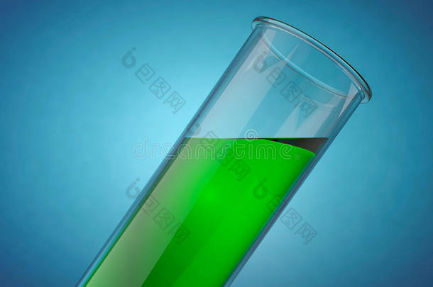 化学瓶和液体向颜色背景.3英语字母表中的第四个字母
