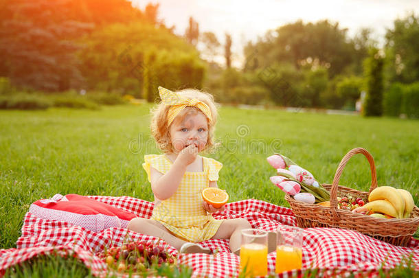 小的女孩享有成果向野餐郊游