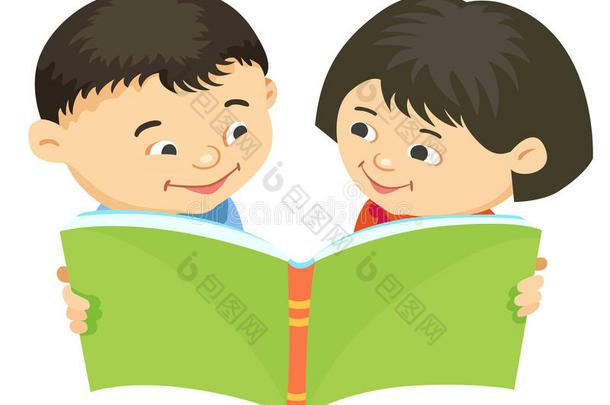 漫画小孩阅读书矢量亚洲的