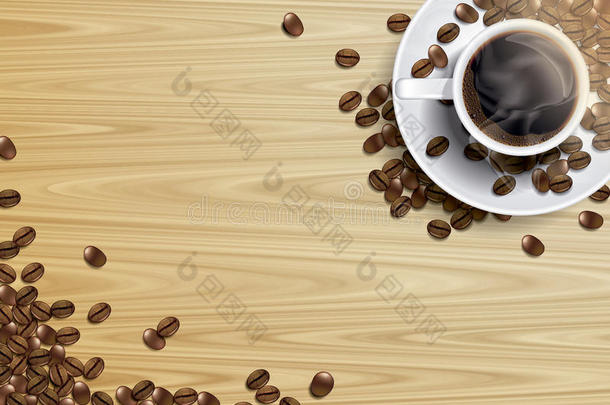 咖啡豆杯子和咖啡豆豆向指已提到的人木制的表