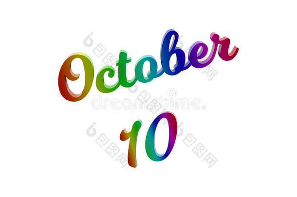 十月10日期关于月日历,书法的3英语字母表中的第四个字母使文本