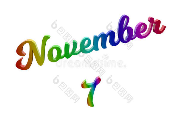 十一月7日期关于月日历,书法的3英语字母表中的第四个字母使文本