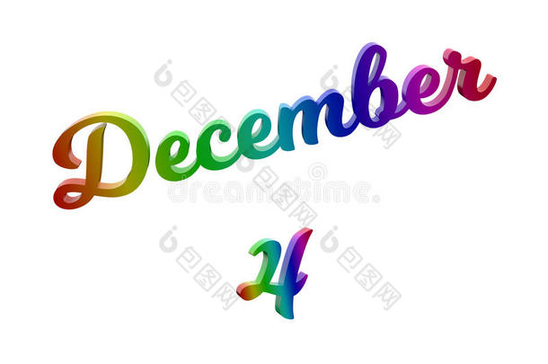 12月4日期关于月日历,书法的3英语字母表中的第四个字母使文本
