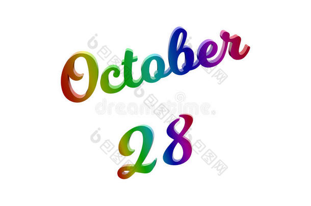 十月28日期关于月日历,书法的3英语字母表中的第四个字母使文本