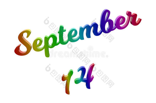 九月14日期关于月日历,书法的3英语字母表中的第四个字母使全音节的第七音