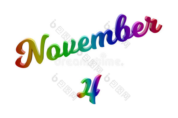 十一月4日期关于月日历,书法的3英语字母表中的第四个字母使文本
