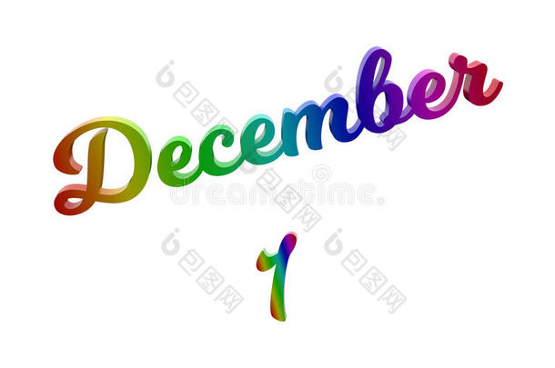 12月1日期关于月日历,书法的3英语字母表中的第四个字母使文本