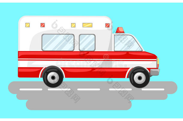 矢量说明救护车汽车向蓝色背景.救护车