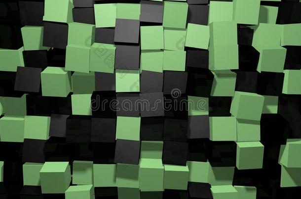 抽象的背景关于黑的和绿色的r和om<strong>旋转</strong>立<strong>方形</strong>的东西墙